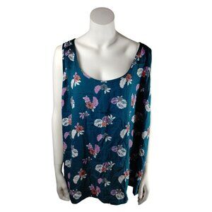 Evri Womens 3X Plus Size Floral Print Blue Rayon Sleeveless Tunic Top